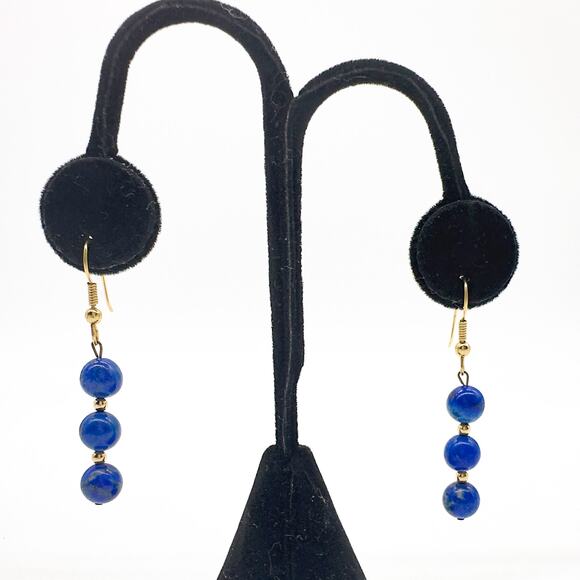 Lapis Lazuli Beaded Necklace Earring Set w 14K Gold Spacer Beads and Clasp ~58g - Picture 5 of 12